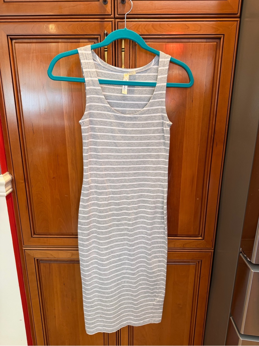 feathers Fun and comfy Grey & White Striped Sleeveless Midi Tank Dress